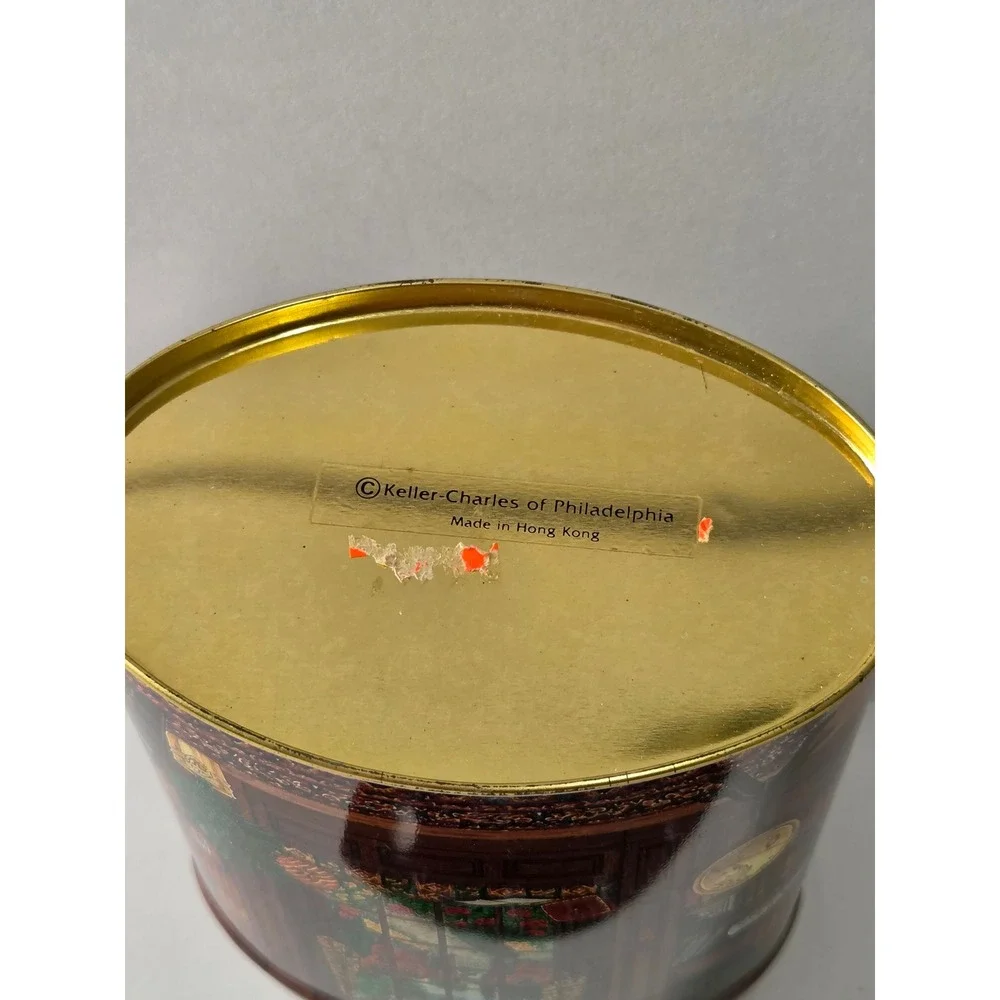 Vintage Keller Charles Philadelphia Library Study Scene Oval Metal Tin Storage